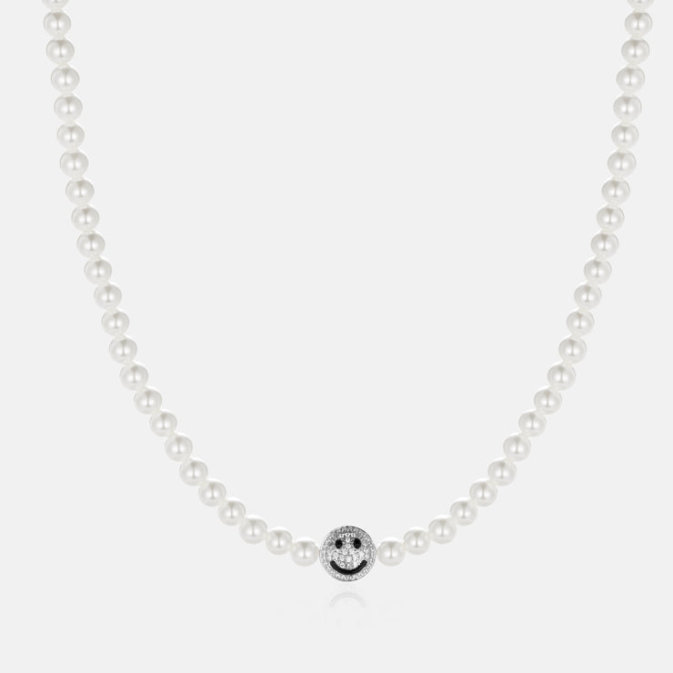 S925 Moissanite Double Sided Smiley & Sad Face Pearl Chain
