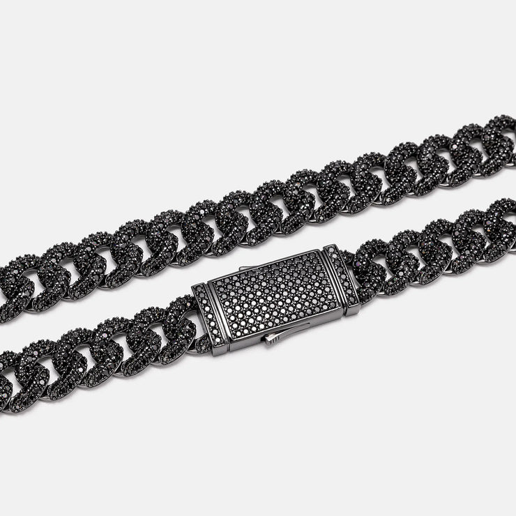 S925 Black Moissanite Cuban Chain Or Bracelet In Black Gold