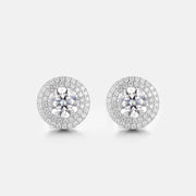 Double Halo Round Cut Moissanite Earrings-2.4 Carat Total