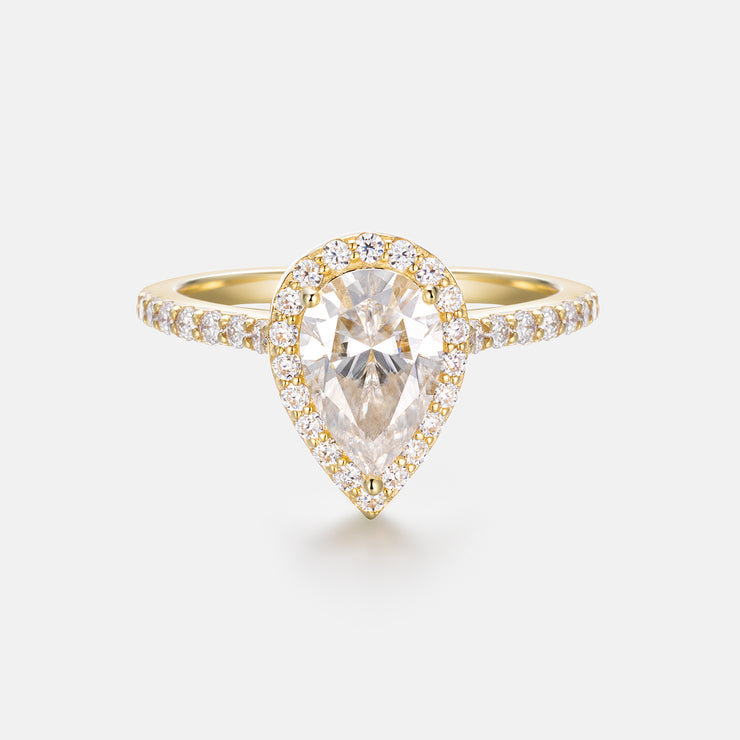 14K Real Solid Gold Custom 1.5CT Pear Cut Engagement Ring