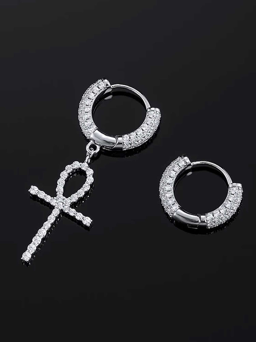 Earrings & Tennis Chain Set in White Gold [2PCS/SET]