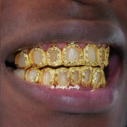 Open Face With Diamond Cut And Diamond Dust Grillz