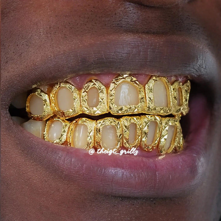 Open Face With Diamond Cut And Diamond Dust Grillz