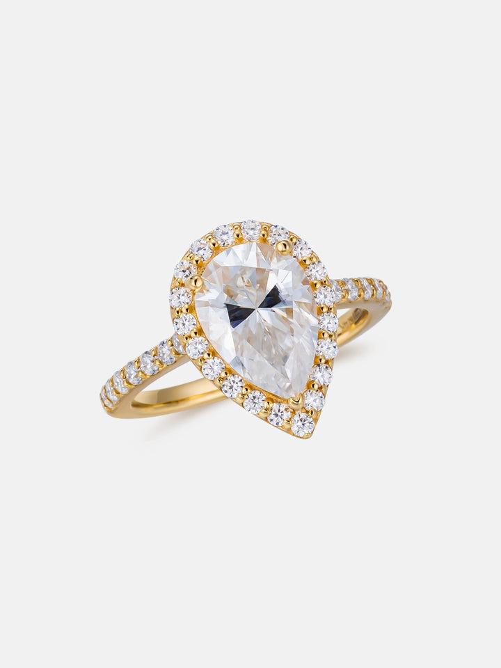 2CT Pear Cut Halo Engagement Ring With Side Diamond