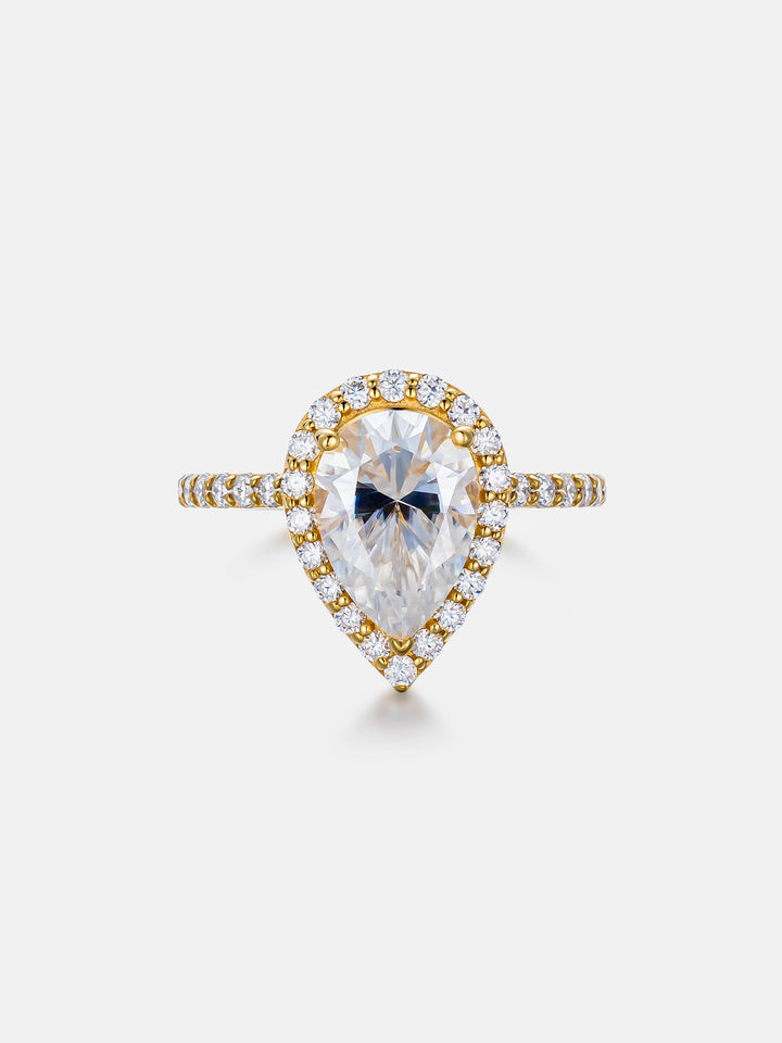 2CT Pear Cut Halo Engagement Ring With Side Diamond