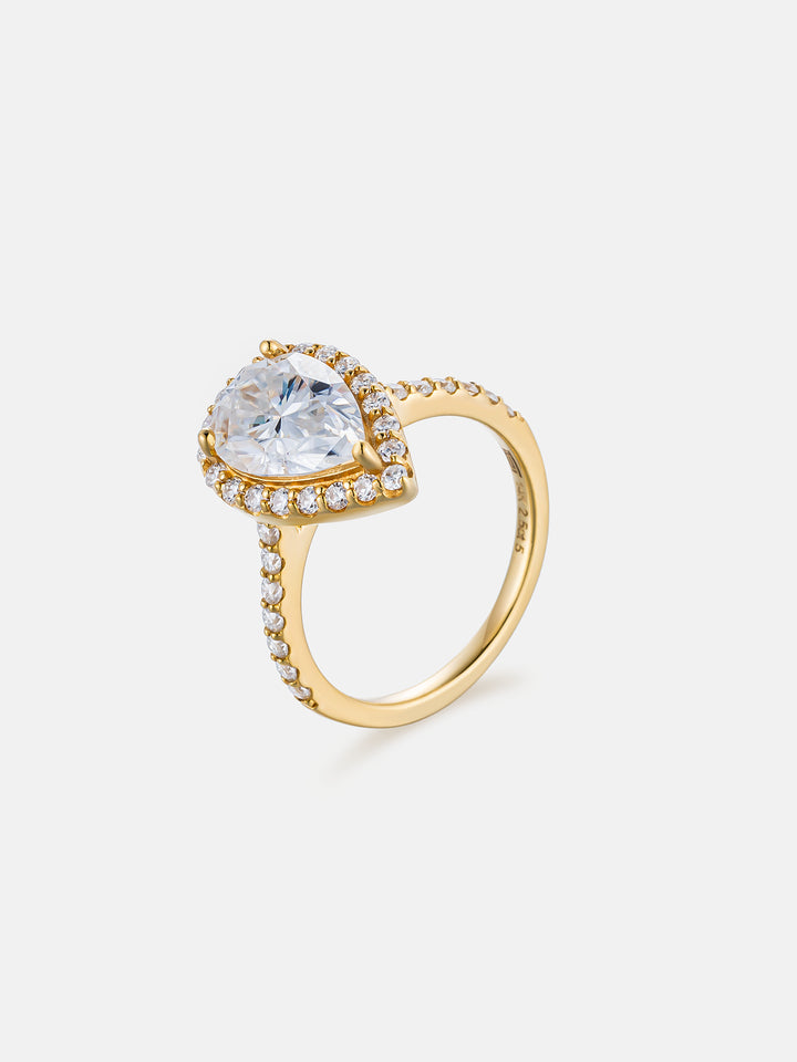 2CT Pear Cut Halo Engagement Ring With Side Diamond