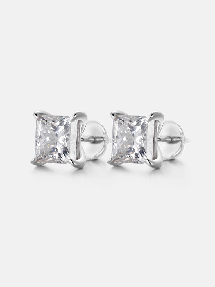 2CT Princess Cut Moissanite Stud Earrings