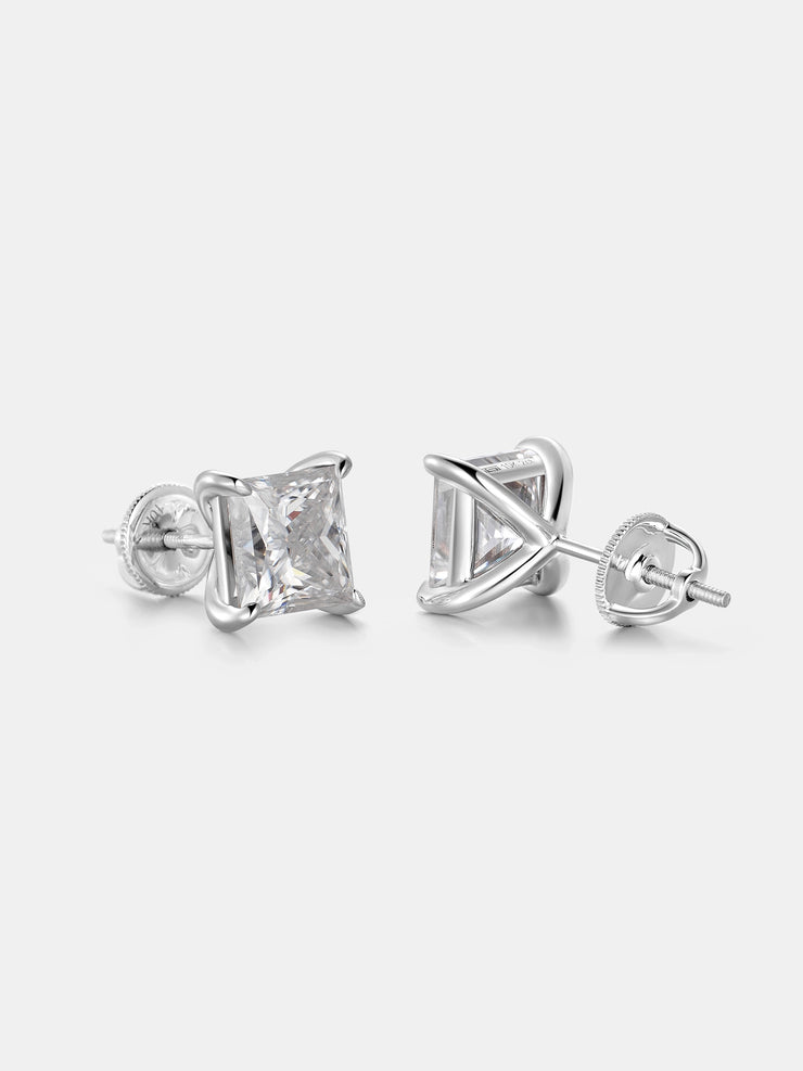 2CT Princess Cut Moissanite Stud Earrings