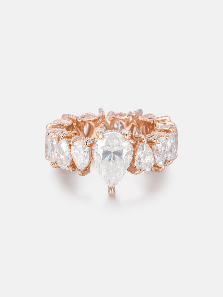 2CT Pear Moissanite Center Pavé Side Pear Eternity Ring - ICEGIANT
