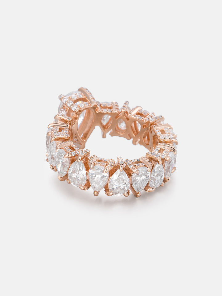 2CT Pear Moissanite Center Pavé Side Pear Eternity Ring - ICEGIANT