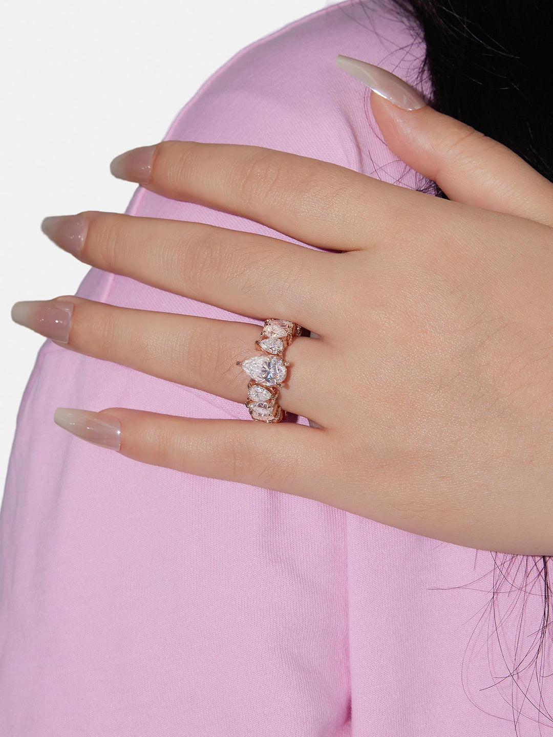 2CT Pear Moissanite Center Pavé Side Pear Eternity Ring - ICEGIANT
