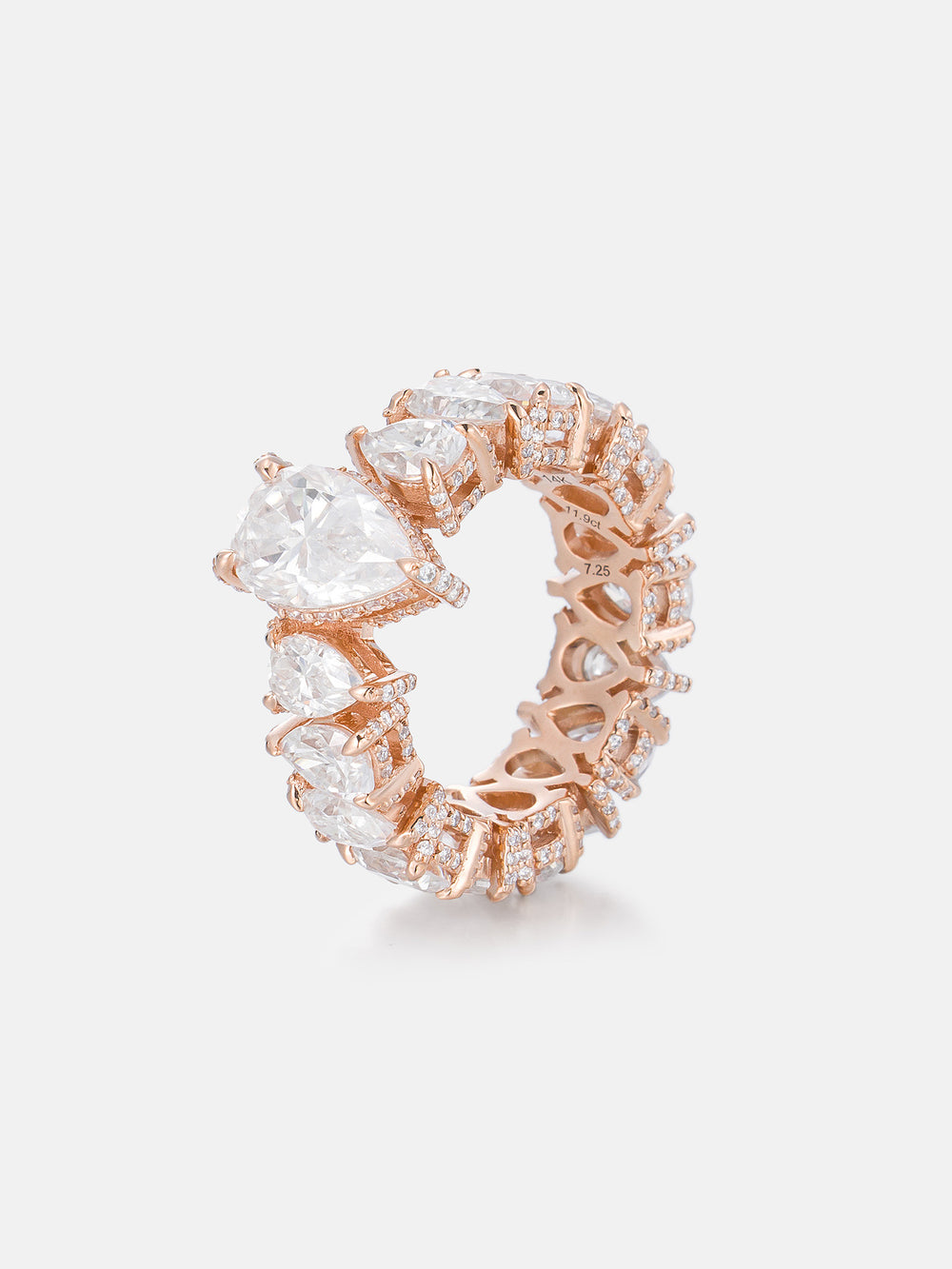 2CT Pear Moissanite Center Pavé Side Pear Eternity Ring - ICEGIANT
