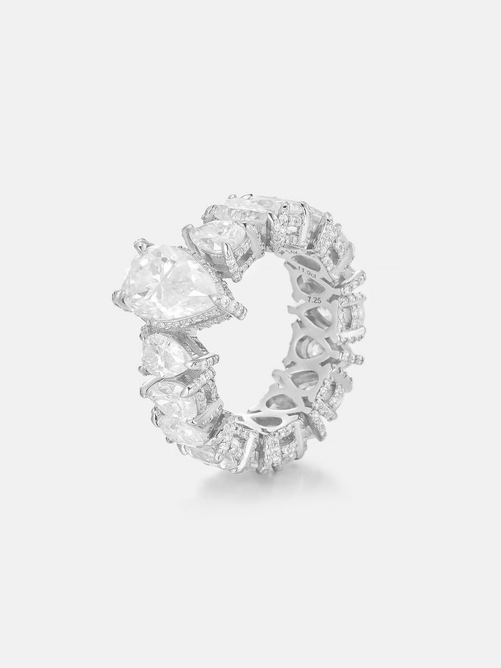 2CT Pear Moissanite Center Pavé Side Pear Eternity Ring - ICEGIANT