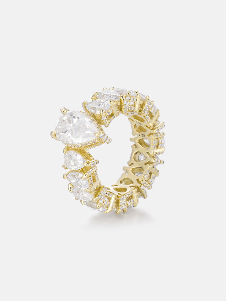 2CT Pear Moissanite Center Pavé Side Pear Eternity Ring - ICEGIANT