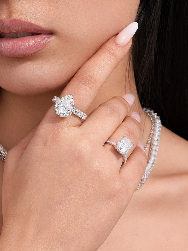 2CT Solitaire Pear Cut Moissanite Eternity Ring