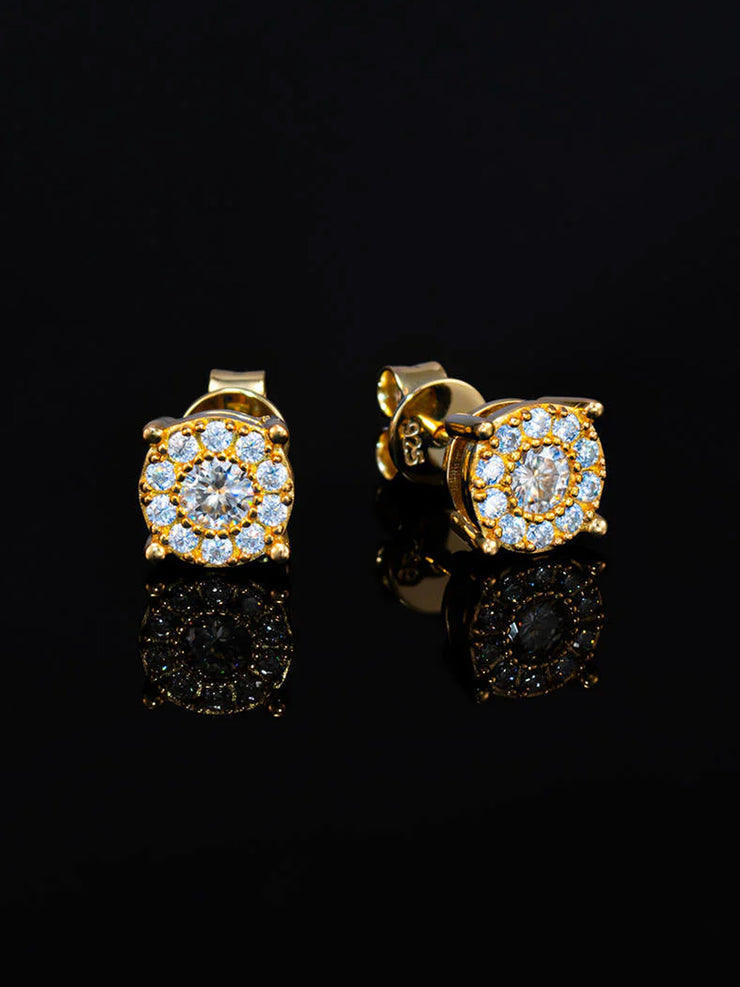 Solid Gold Moissanite Cluster Solitaire Earrings