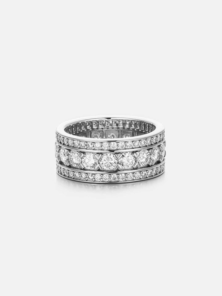 Round Cut Wide 3 Row Eternity Band Ring