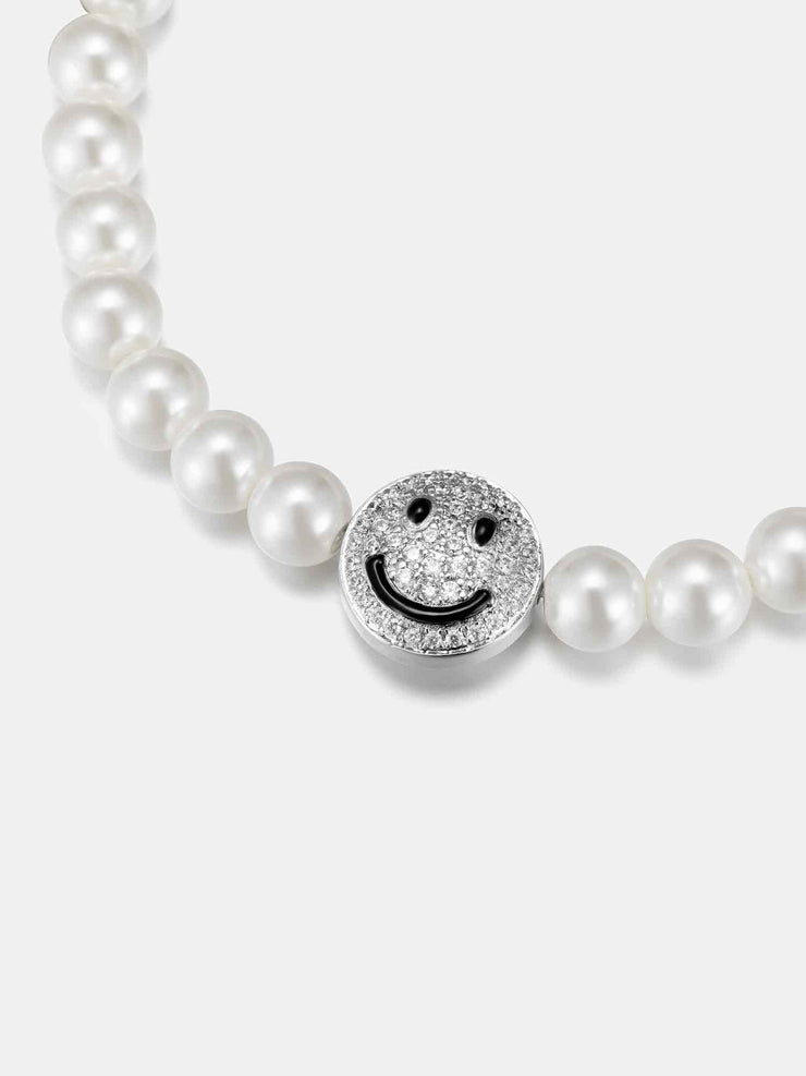 S925 Moissanite Double Sided Smiley & Sad Face Pearl Bracelet