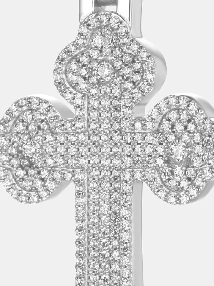 S925 Moissanite Flower Bud Cross Pendant