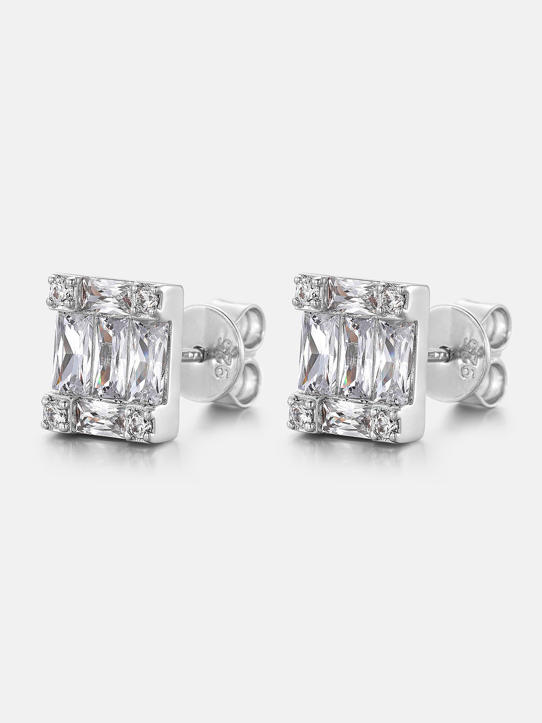 Baguette & Round Moissanite Square Cluster Earrings