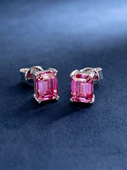 S925 Pink Moissanite Emerald Cut  Stud Earrings-4.00 Carat Total