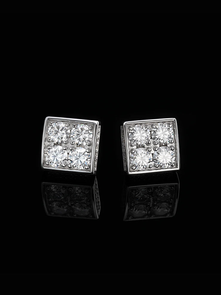 S925 Round Cut Moissanite Square Earrings