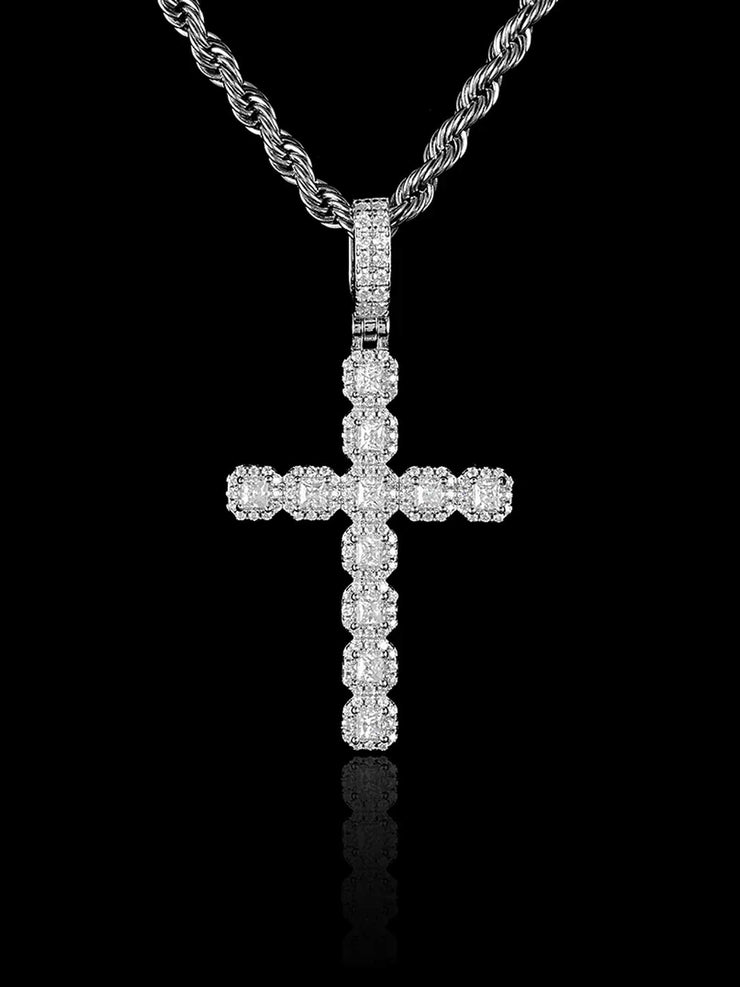Princess Cut Moissanite Cross Pendant