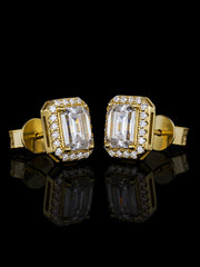 S925 Moissanite Emerald Cut Halo Stud Earrings