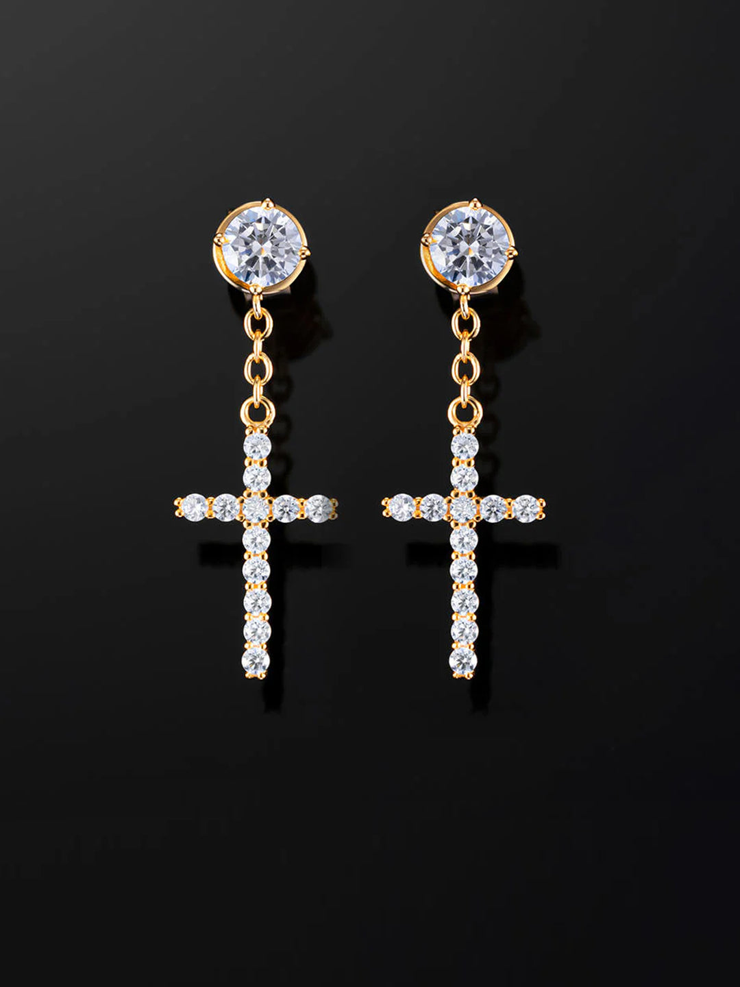 925 Sterling Silver Stud Cross Dangle Moissanite Earrings