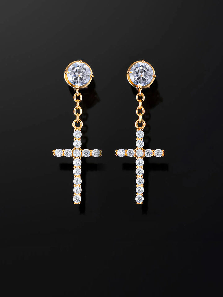 925 Sterling Silver Stud Cross Dangle Moissanite Earrings