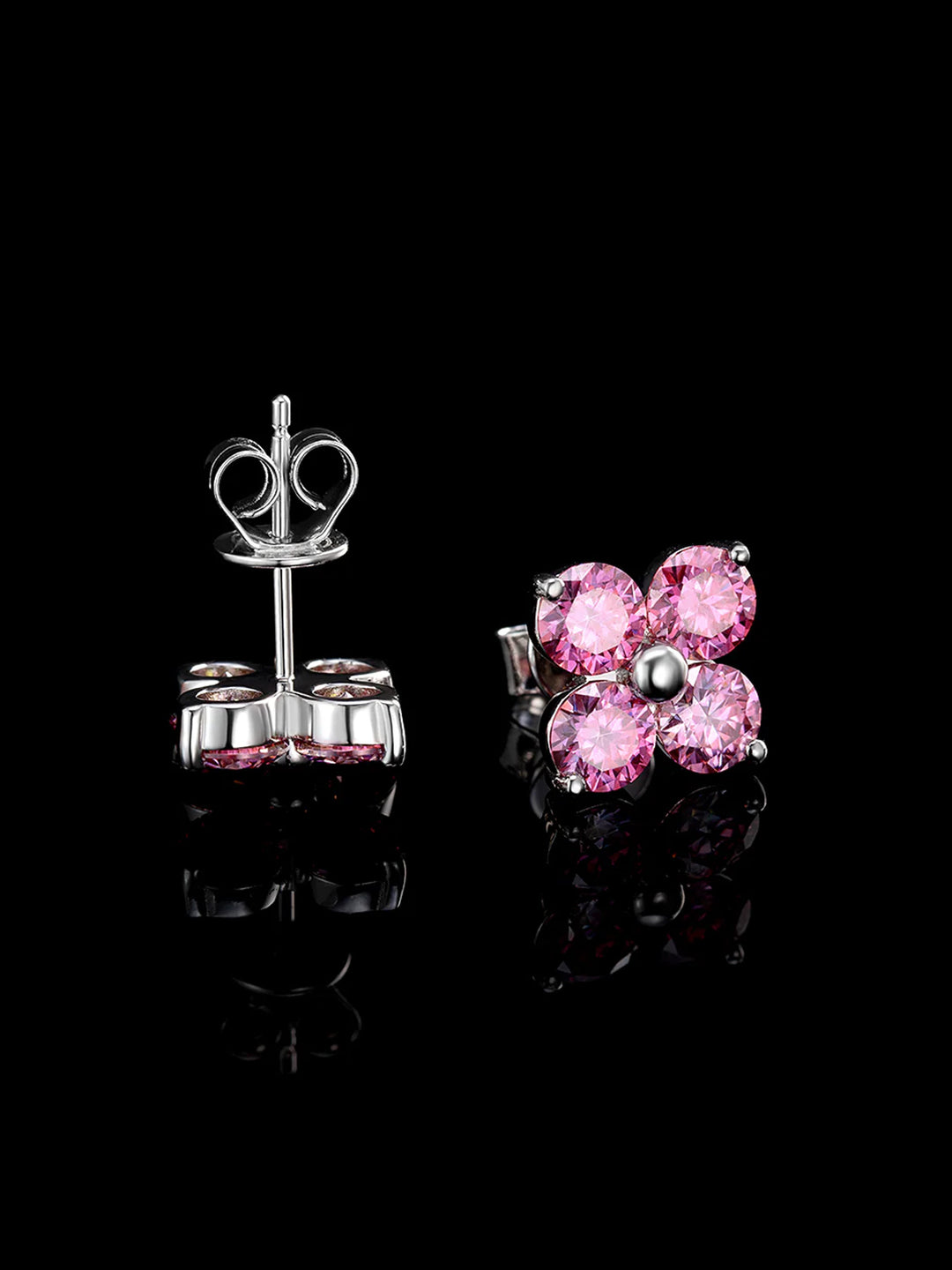 S925 Floral Pink Moissanite Earrings