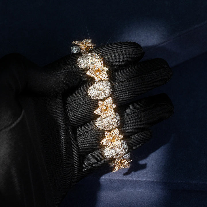 Custom Moissanite Blossoming Skull Bracelet