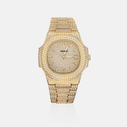 Fully Iced Out Moissanite Watch in Yellow Gold