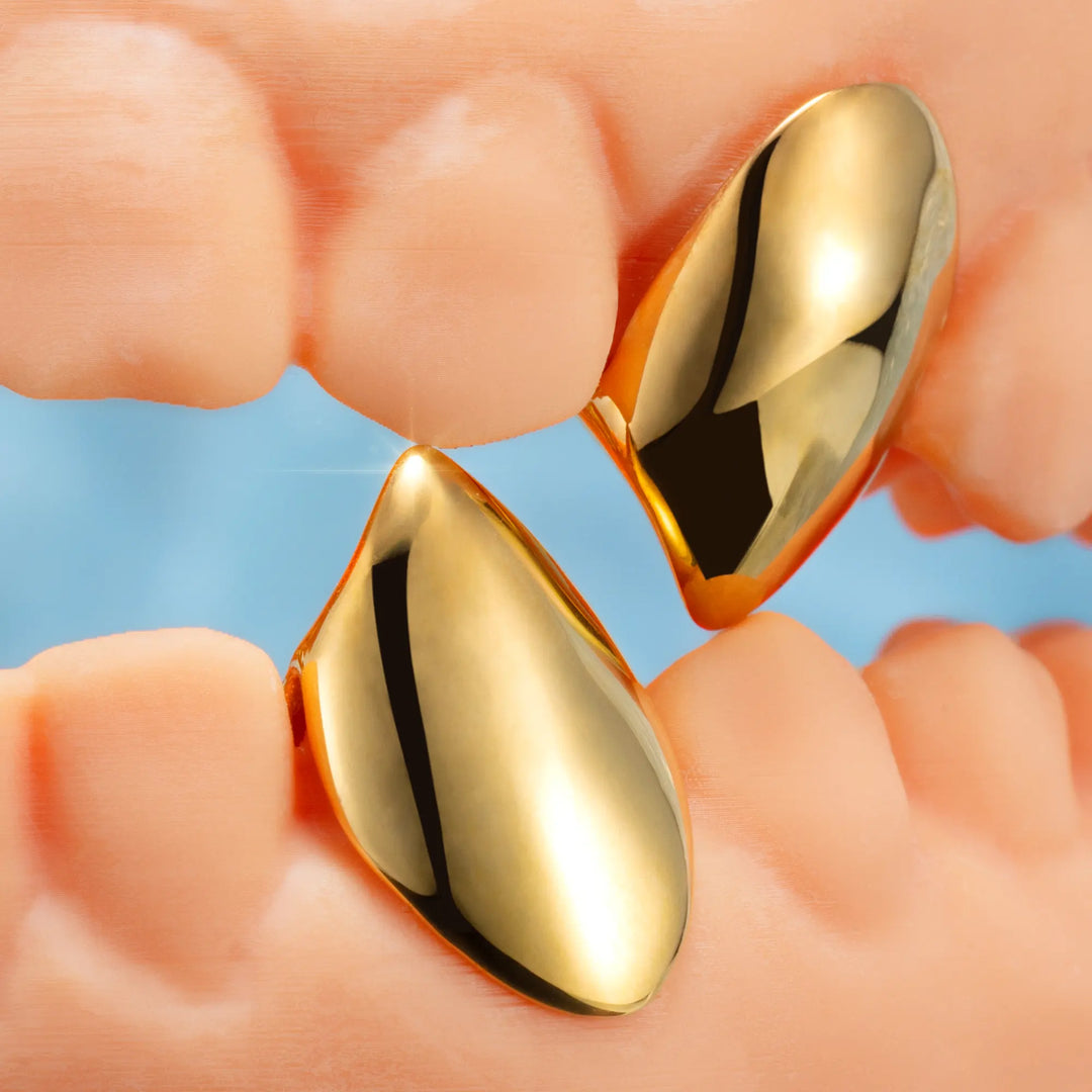 Custom Gold Fang Grillz In Yellow Gold Plated