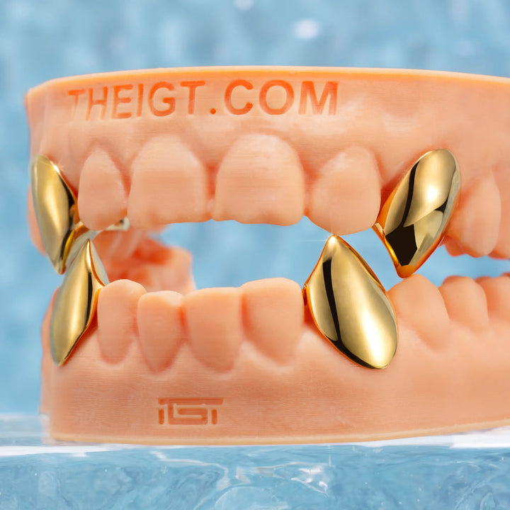 Custom Gold Fang Grillz In Yellow Gold Plated