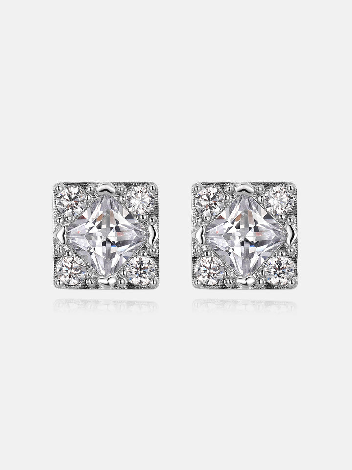 Square Shape Round Moissanite Cluster Earrings
