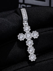 Moissanite Flower Shape Cross Pendant