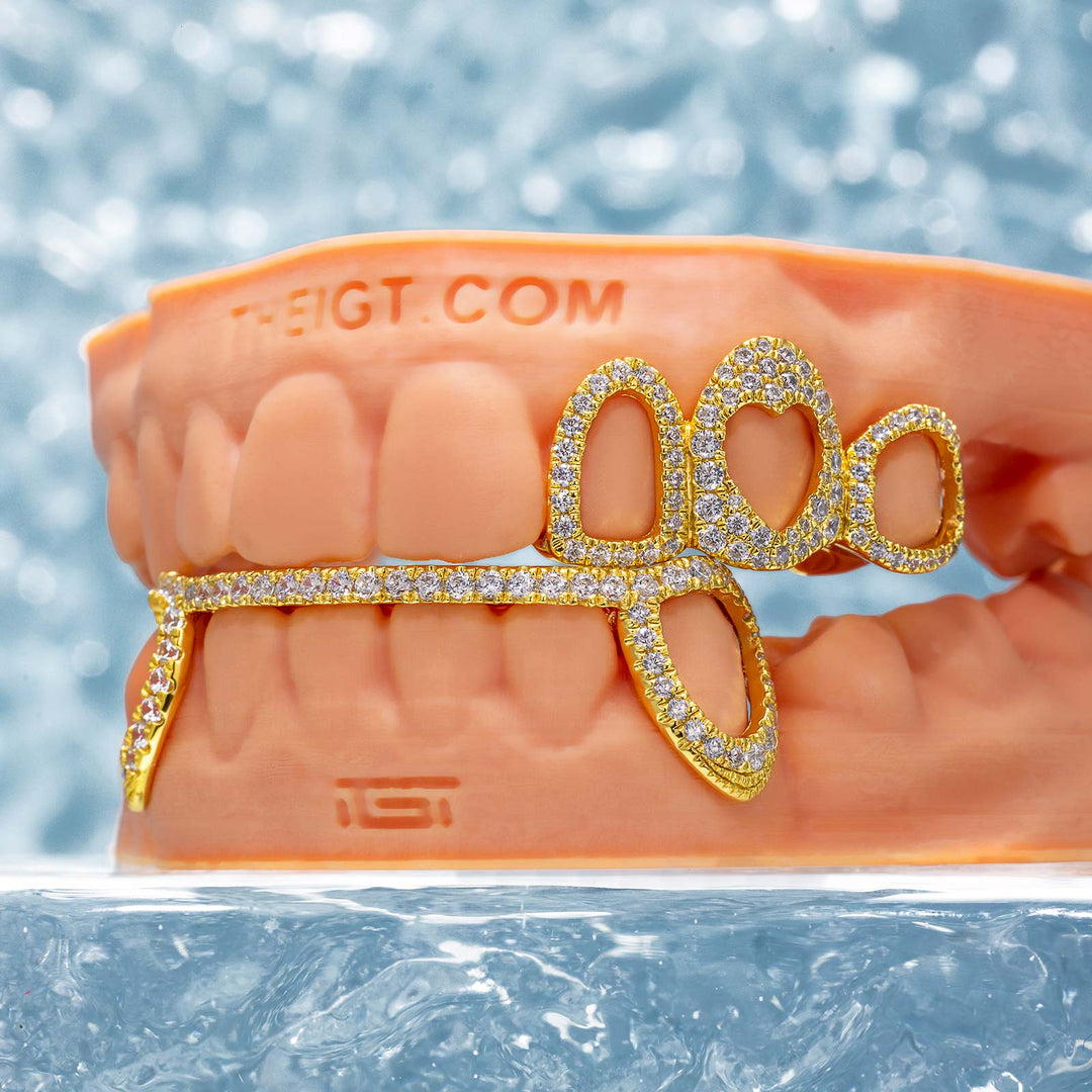 Top 3 Open Face With Bottom Fang Diamond Grillz