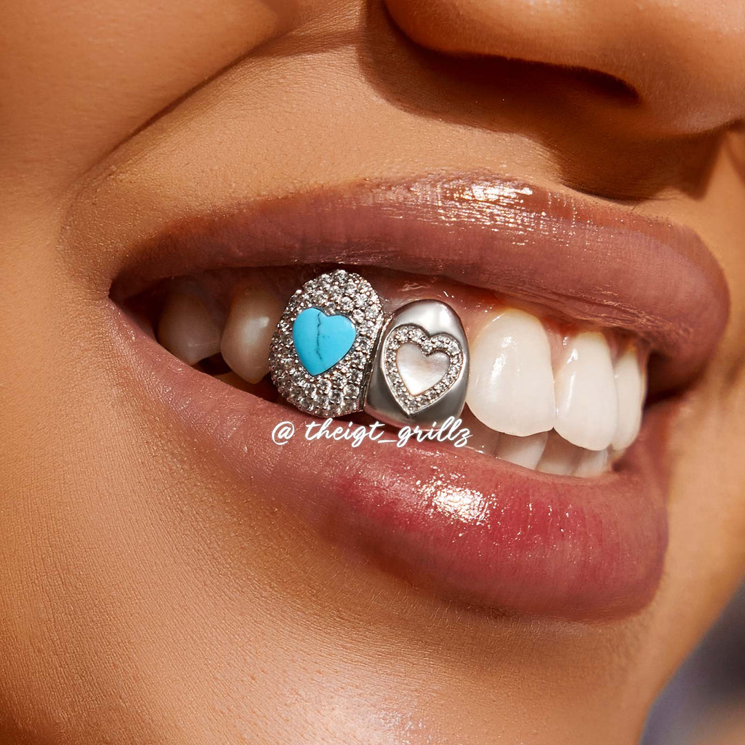Turquoise & Pink Shell On Cap Grillz
