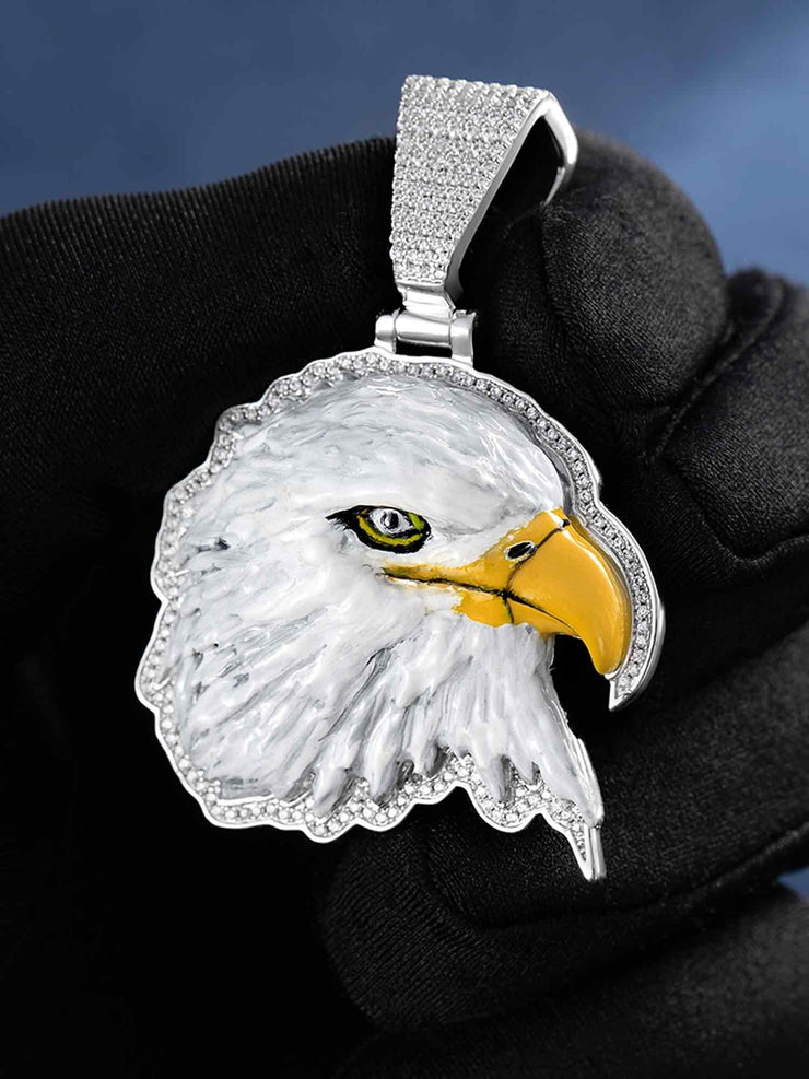 Moissanite Enamel Eagle Pendant