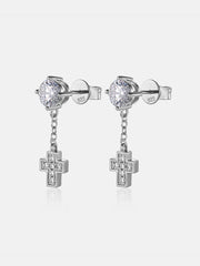 Cross Dangle Moissanite Stud Earrings