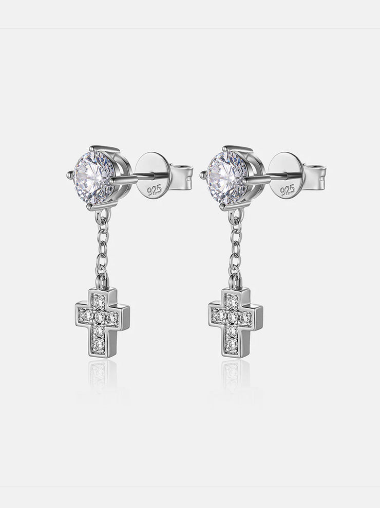 Cross Dangle Moissanite Stud Earrings