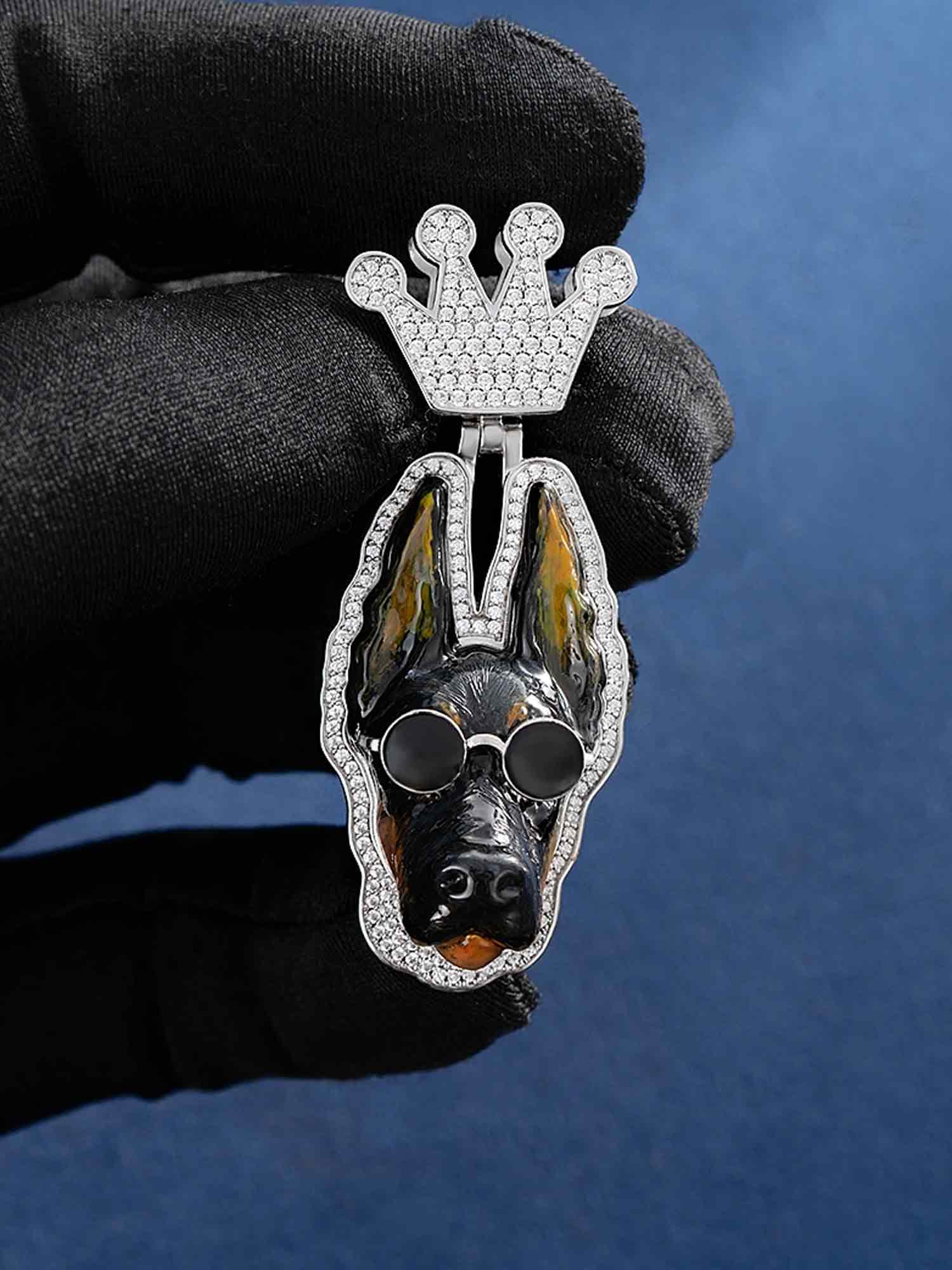 Moissanite Enamel German Shepherd Dog Pendant