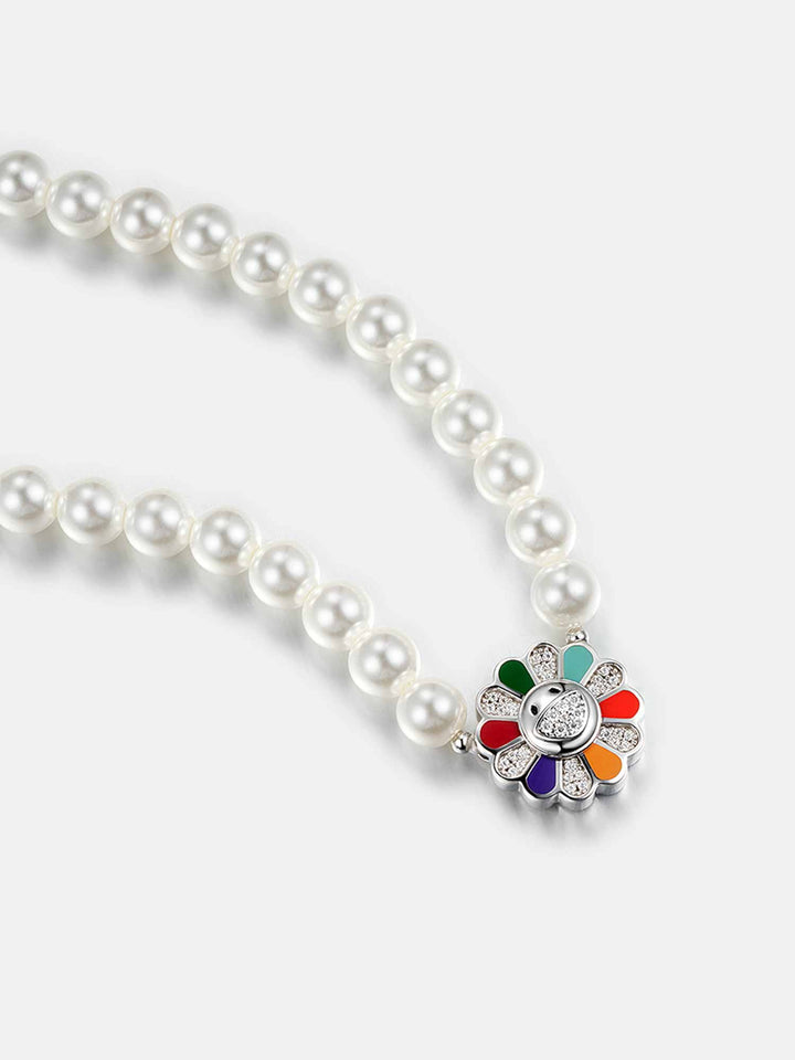 925 Sterling Silver Moissanite Sunflower Pearl Bracelet