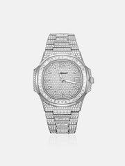 Iced Out Baguette Cut Moissanite Watch in White Gold