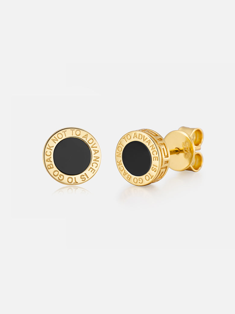 Round Black Agate Stud Earrings