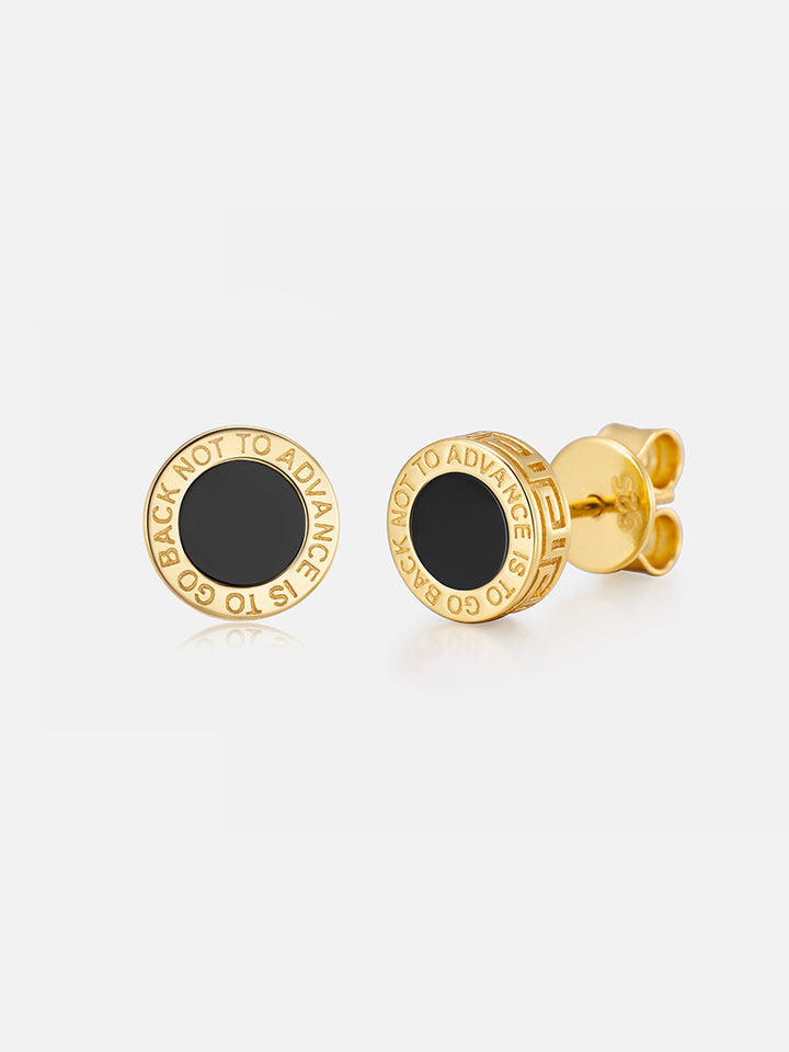 Round Black Agate Stud Earrings