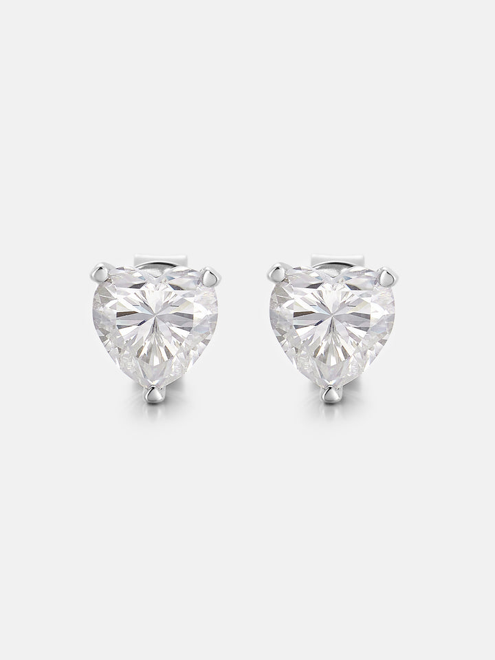 S925 Moissanite Heart Shaped Stud Earrings - 2 Carat Total