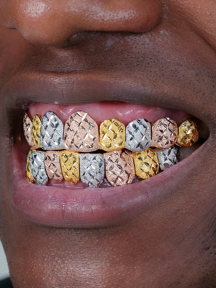 CUSTOM TRI-TONE DIAMOND DUST AND DIAMOND CUT GRILLZ