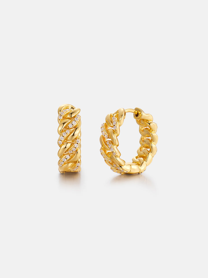 14K Solid Gold Moissanite Link Chain Hoop Earrings